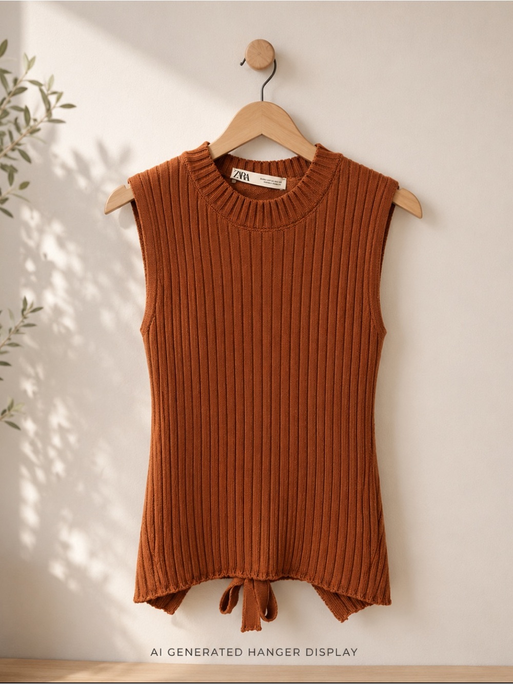 Zara Ribbed Sleeveless Knit Tank in Rust
